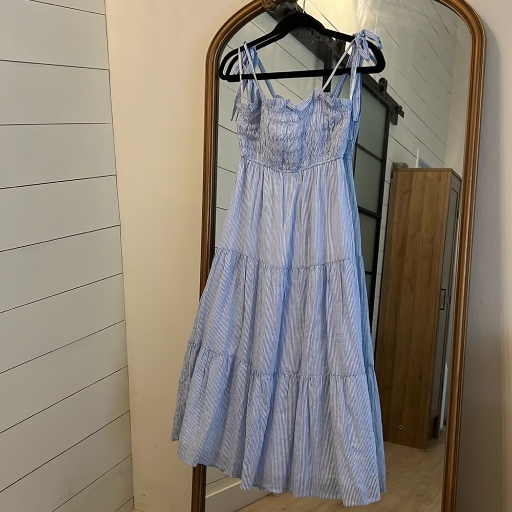 Lulus Striped Blue and White Tiered Maxi Dress